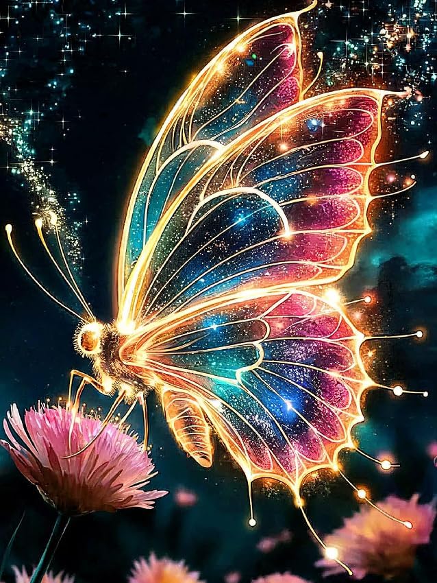 ijbnhd Butterfly Diamond Art Kits for Adults,5D Full Round Drill Diamond Painting Kits for Beginners,DIY Gem Picture Arts Craft for Adults,Home Wall Decor 12 X 16Inch