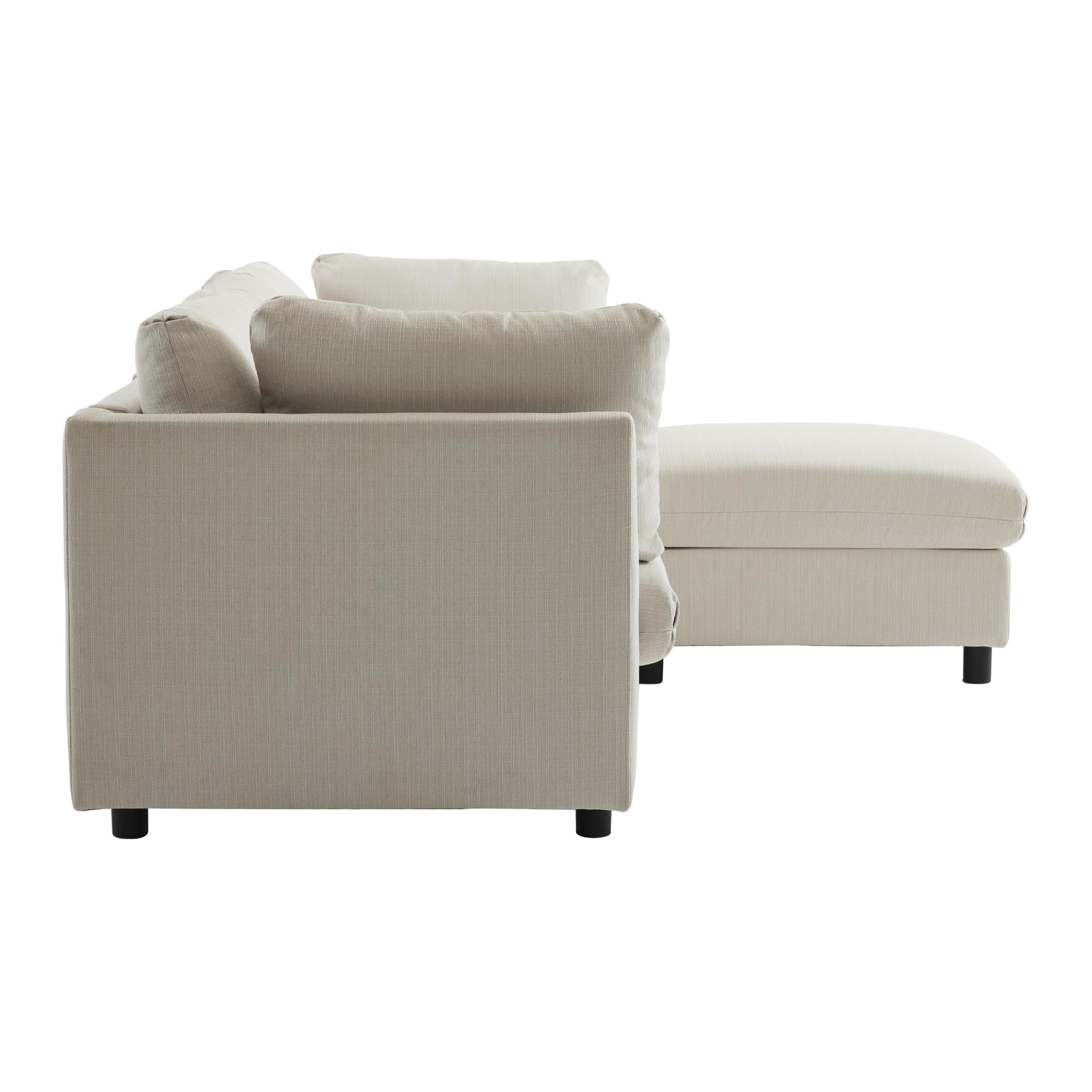 Divano 3 Posti Angolare a L con Poggiapiedi, Divano Soggiorno Salvaspazio (Beige)