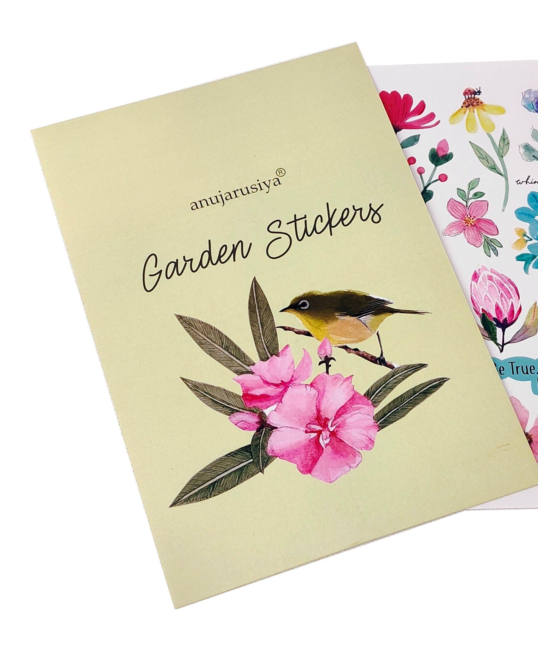anujarusiya Matte Laminated Garden Stickers - 110+ Floral, Bird & Quote Stickers for Scrapbooks, Journals, Planners, Self-Adhesive Paper, Craft Supplies