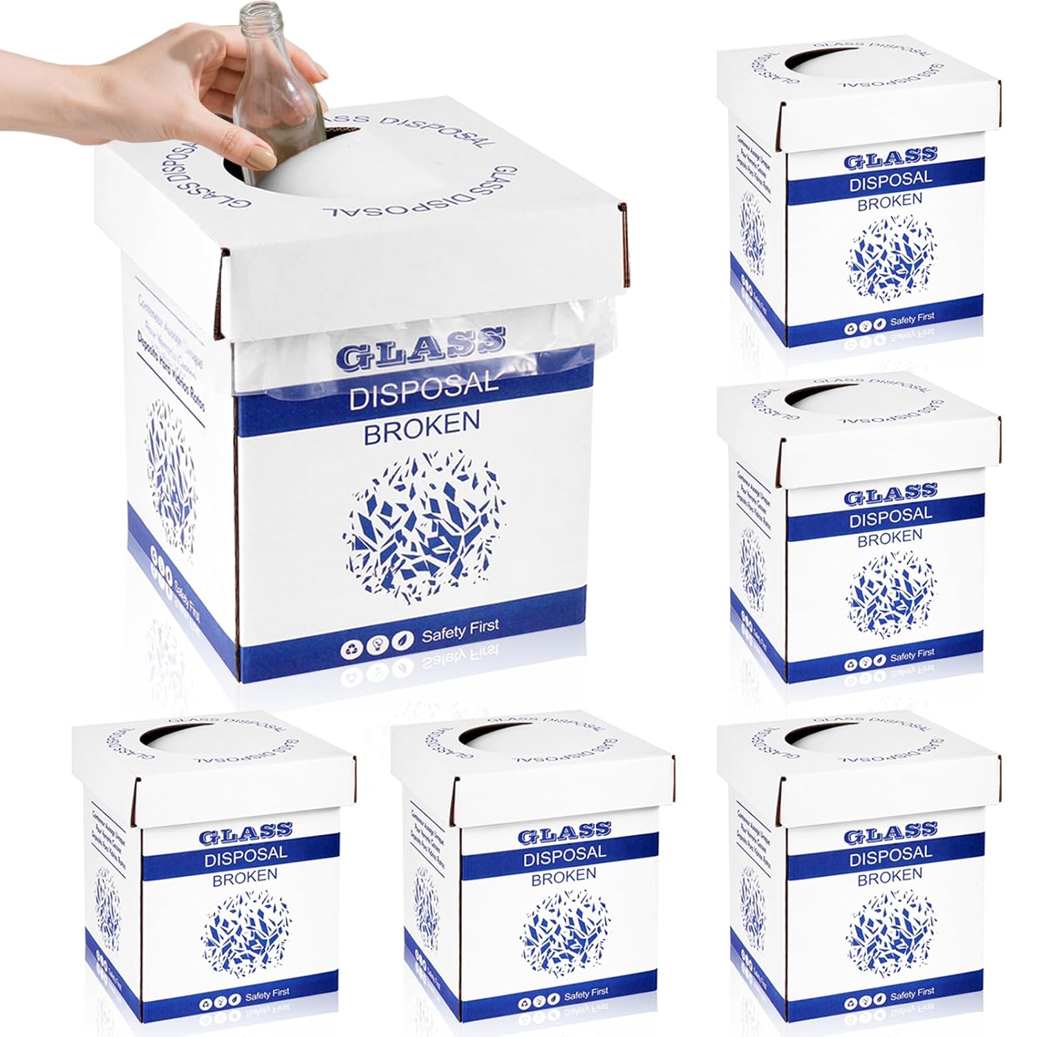 Broken Glass Disposal Box - Cardboard Disposal Cartons for Glass, Disposable Disposal Container for Parties, Laboratory and Outdoor Activities, 8" L x 8" W x 10" H,6 Pcs (Blue)