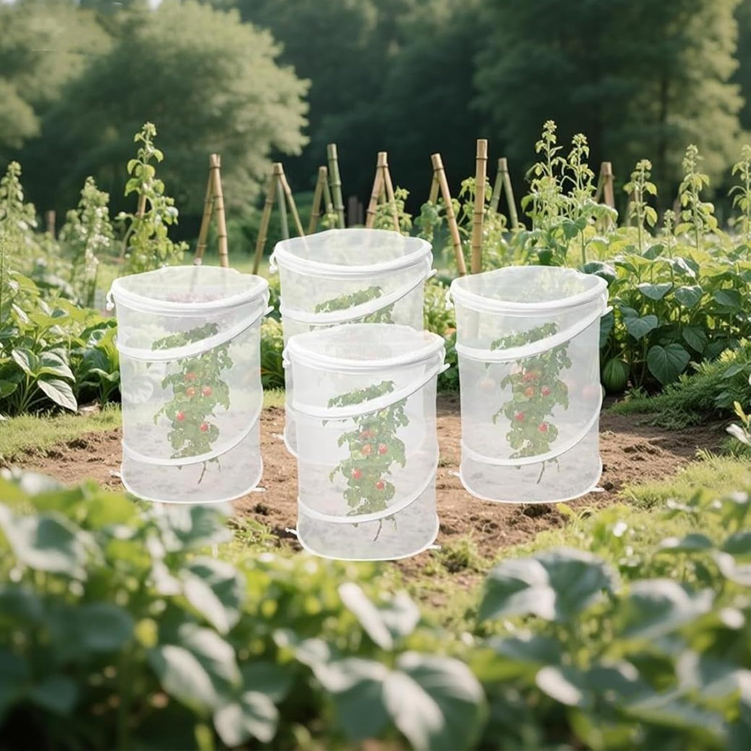 6 Pack 18"x24" Pop Up Plant Covers with Stakes & Storage Bag, Instant Foldable Garden Protector - Reusable Bird and Insect Netting for Raised Beds, Vegetables, Flowers, Seedlings