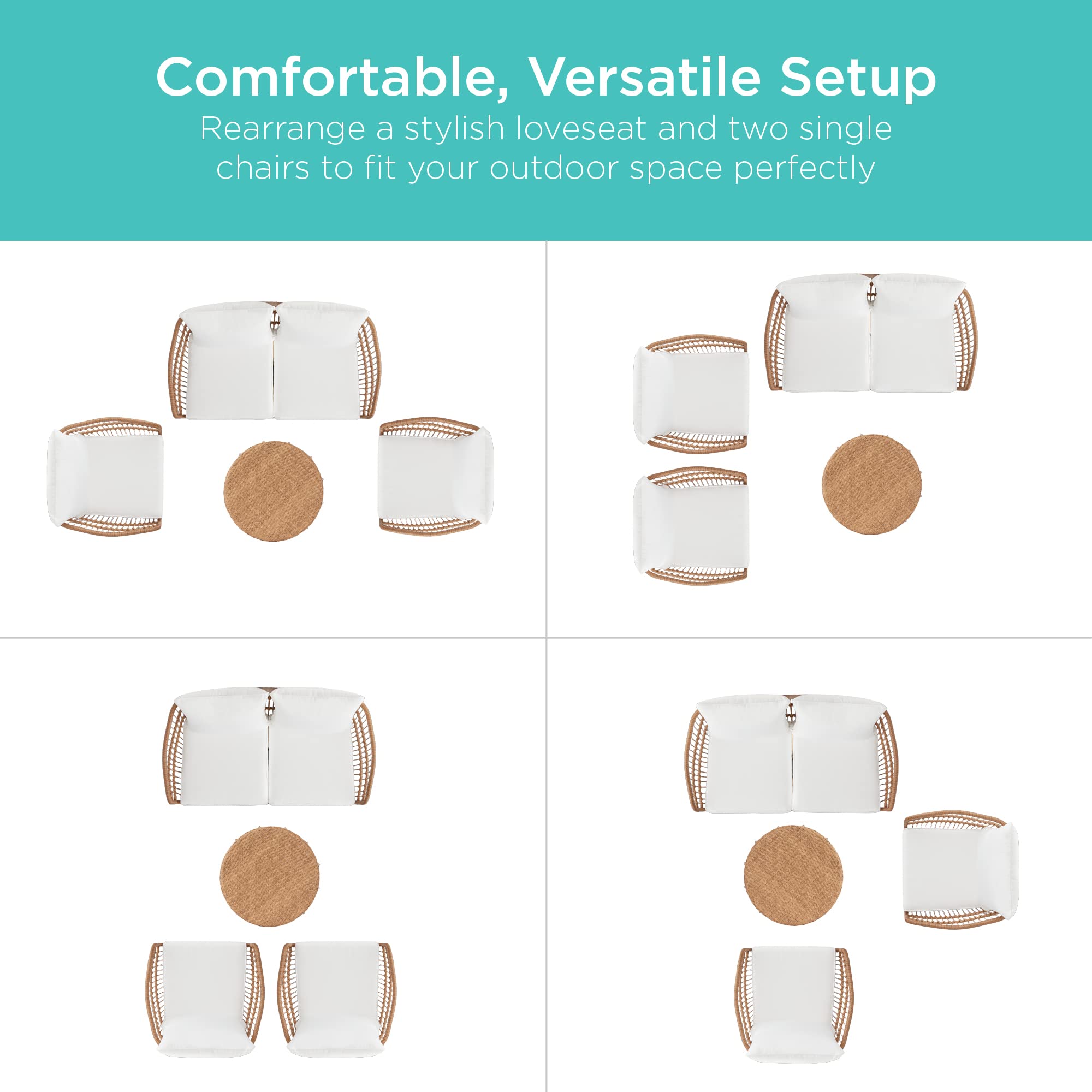 Buy Best Choice Products 4Piece Outdoor Rope Wicker Patio Conversation Set, Modern Contemporary