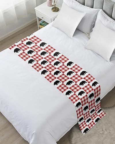 Miniatura 2 de Christmas Bed Runner Scarf Christmas Arctic Bear Buffalo Plaid Bedding Scarf Decorative Bed Runners Cover for Home Bedroom Hotel Wedding Room Bed
