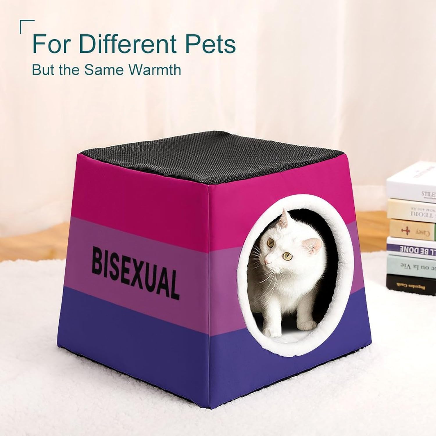 Generic Bisexual Pride Flag Symbol Cat House for Indoor with Spacious Cat Nest, style-39-3