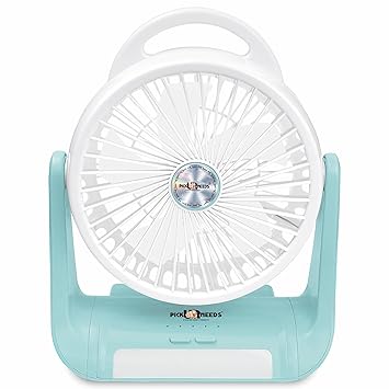 Pick Ur Needs Rechargeable Table Fan With 1 LED Flashlight and 4 Speed Mode 3000mAh Battery 180 Degree Rotation (Blue)
