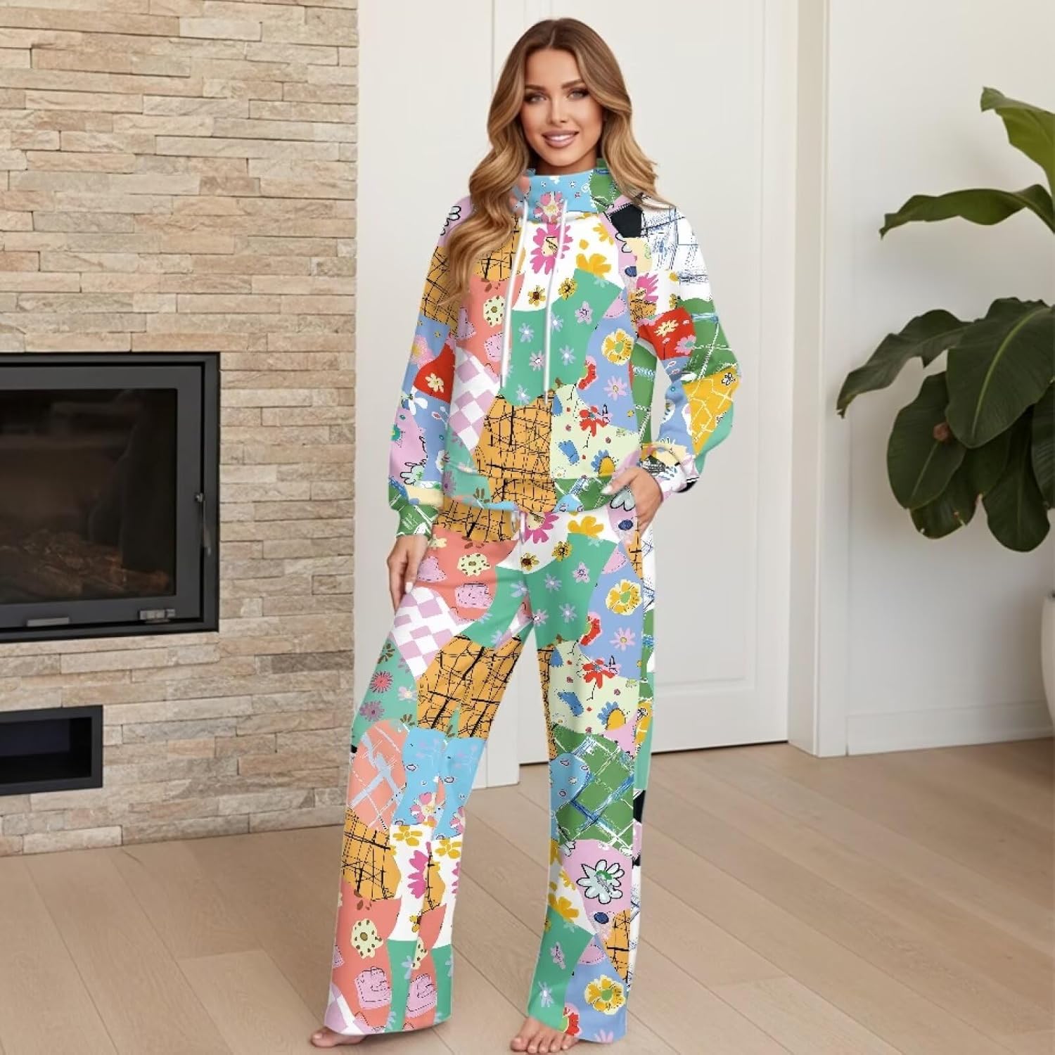 AFPANQZ Comfy Lounge Sets for Women Sweatsuits 2 Piece Outfits 2026 Fall Long Sleeve Sweatshirt Wide Leg Sweatpants Tracksuit