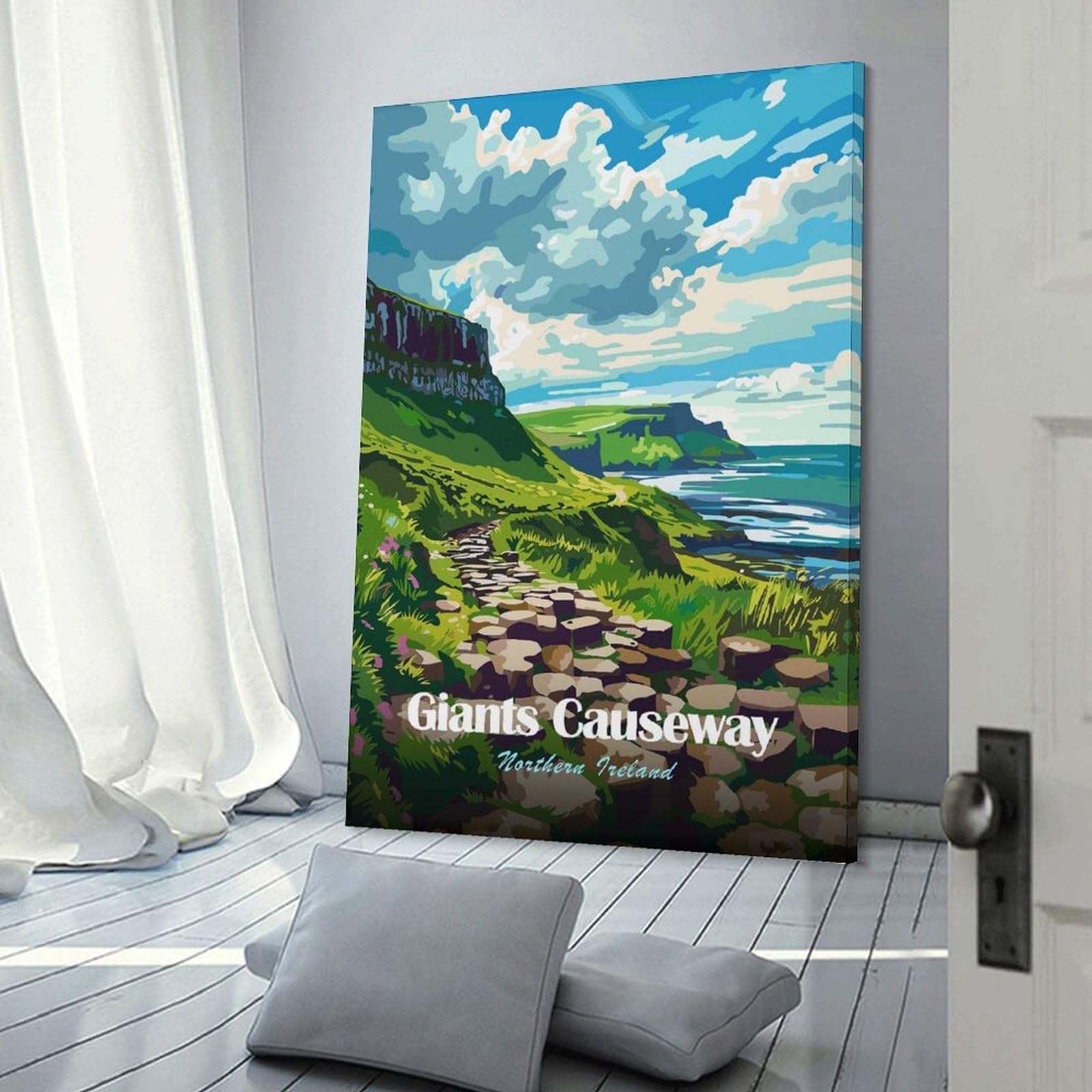 Junmoney Wall Art Print Giants Causeway Northern Ireland Landscape Art, 20x30inch(50x75cm), for Living Room, Bedroom Or Apartment Walls, Modern Wall Decor for Cosy Interiors