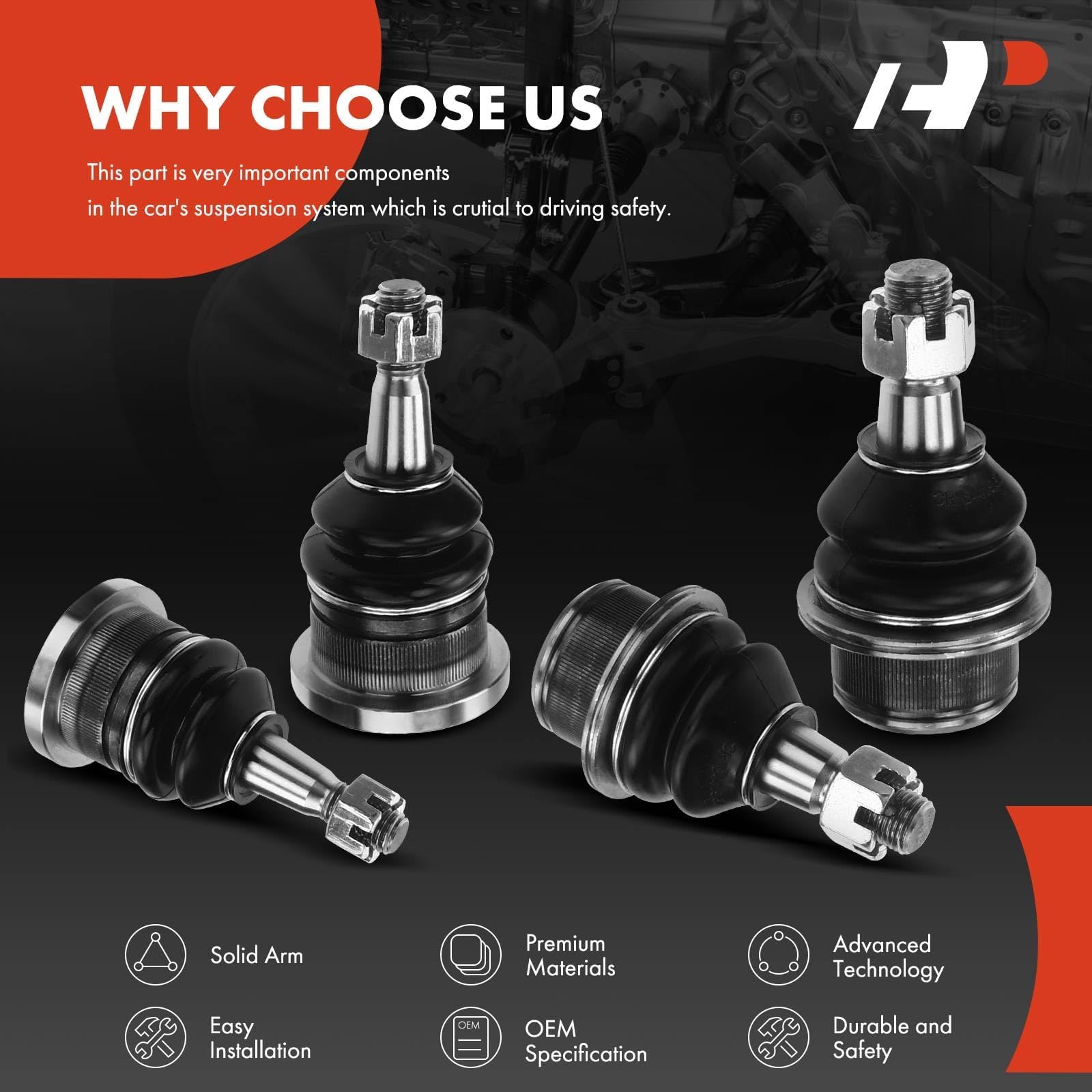 4-Piece Front Upper Ball Joint Set For Chevy Silverado, GMC Sierra, Escalade, Tahoe 4X4 – Repcoauto