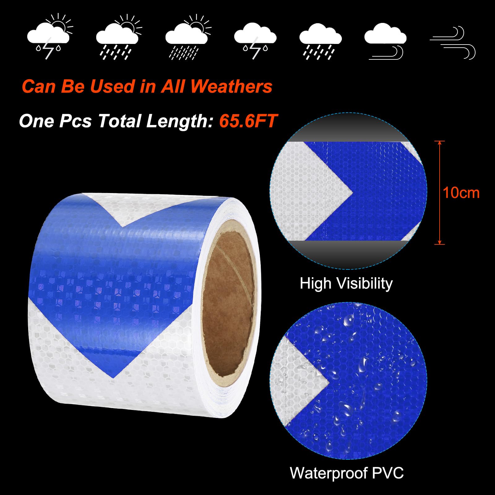 PATIKIL Ruban Réfléchissant Adhésif Flèche Bleu Blanc 1 Rouleau 10cm x 20 Mètres Ruban Adhésif Réfléchissant de Sécurité Imperméable pour Camions, Remorques, Voitures