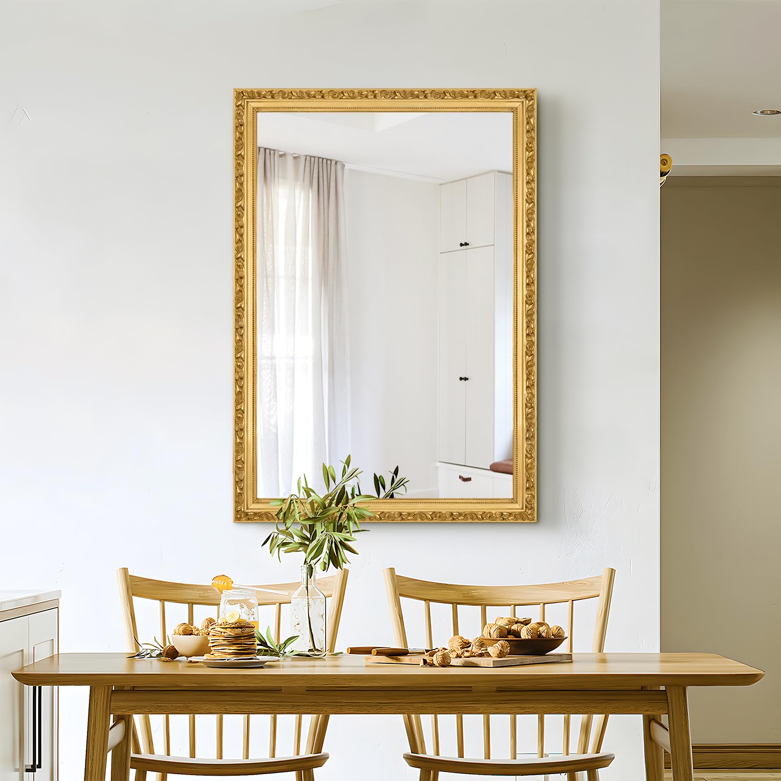 Condition photo showing Good Condition for Gold Vintage Mirror, 40'' x 28'' Traditional Antique Wall Mirrors with Ornate Gold Frame, Bathroom Decorative Mirrors for Wall Decor