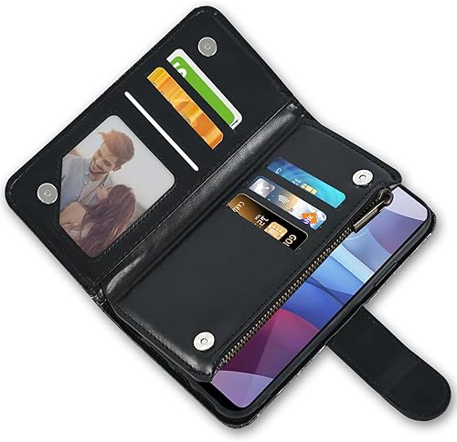 Miniatura 5 de Asuwish Funda para teléfono Moto G Power 2021 con protector de pantalla y correa para la muñeca, con purpurina brillante, con cremallera, tarjetero