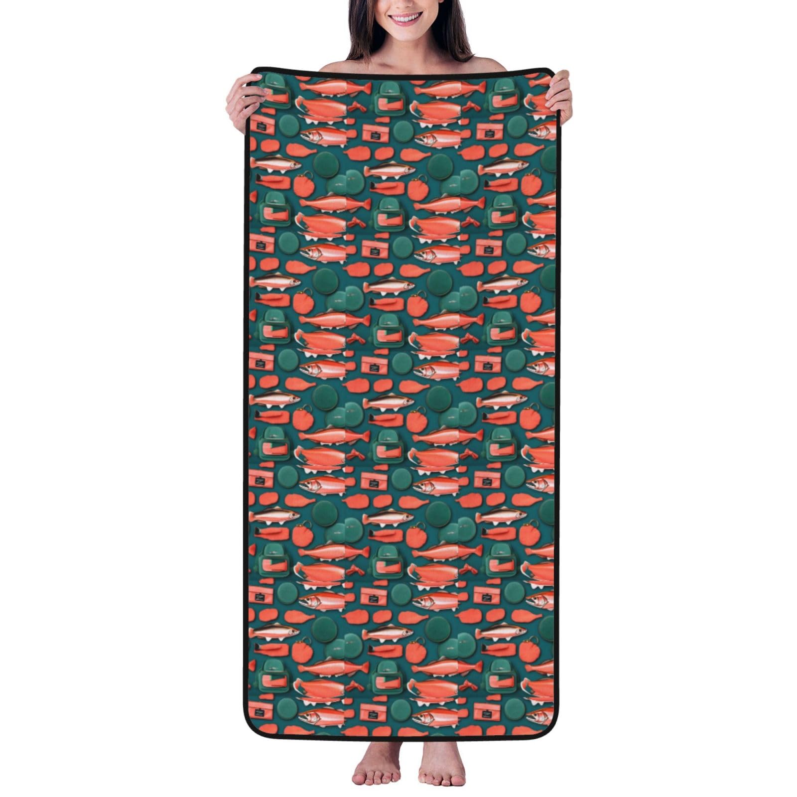 JBJGKHLP Salmon Pattern Print Women Men Couples Coral Velvet Bath Towel Ultra-Soft For Home Bathroom Travel