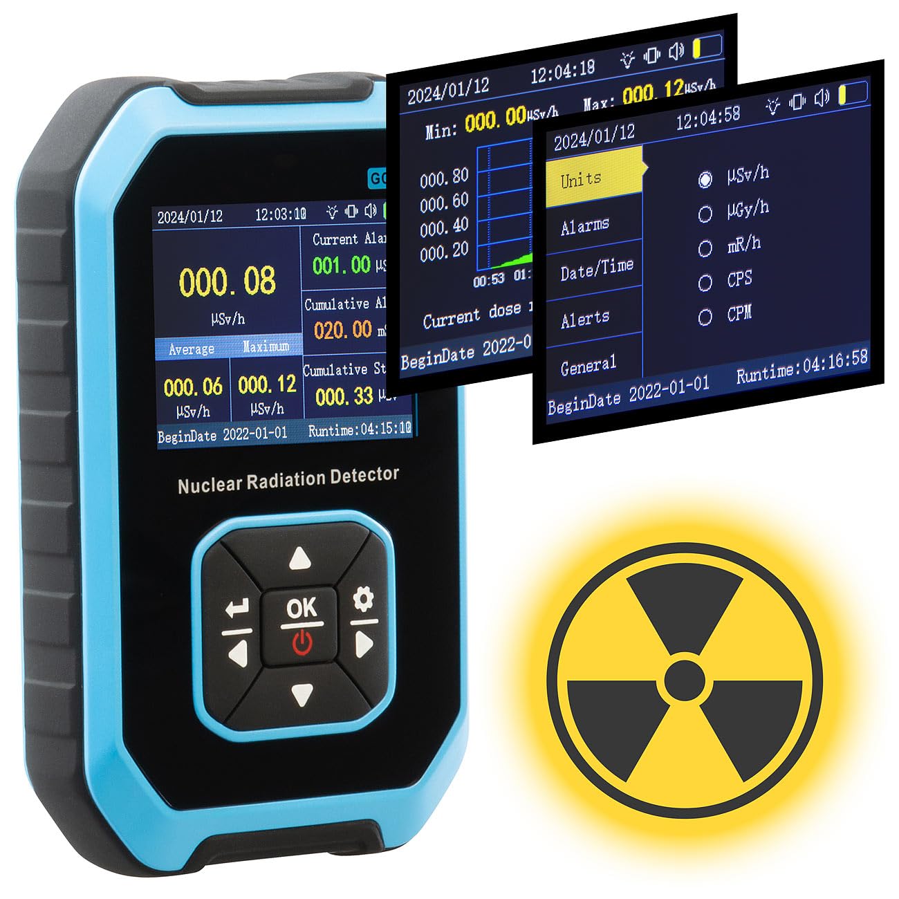 AGT Strahlungsmessgerät: Digitaler Akku-Geigerzähler & Dosimeter, Beta-/Gamma-/Röntgenstrahlung (Geiger Zähler, Geiger Counter, Digitale)