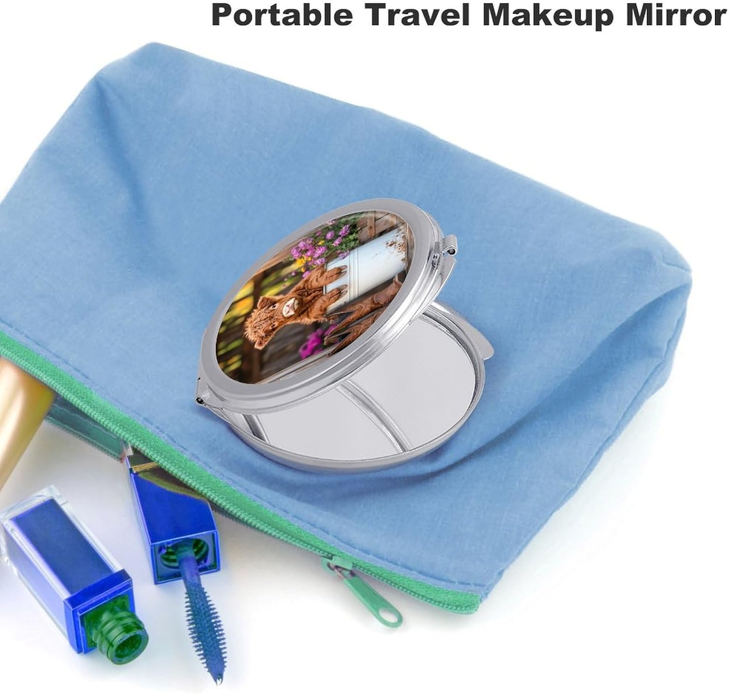 Cute Cow Highland Cow (4) Compact Makeup Mirror Mini Foldable Cosmetic Mirror Portable Travel Mirror for Purse Pocket