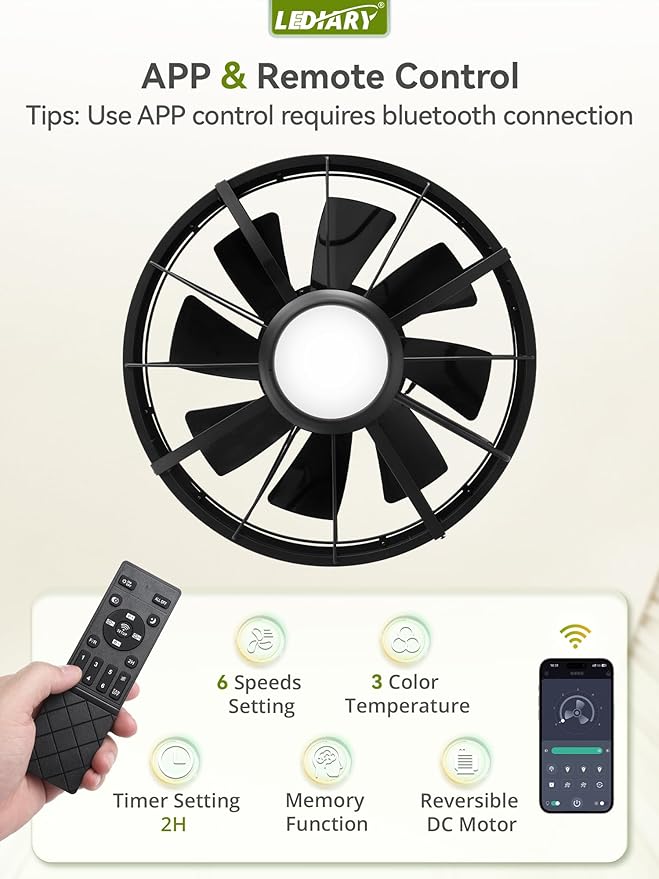 Ventilador de Techo 20 Pulgadas con Luz, Impermeable, 6 Velo miniatura 6