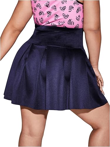 Miniatura 2 de OYOANGLE Falda plisada de patinadora para mujer, talla grande, cintura alta, para tenis, deporte, mini falda acampanada