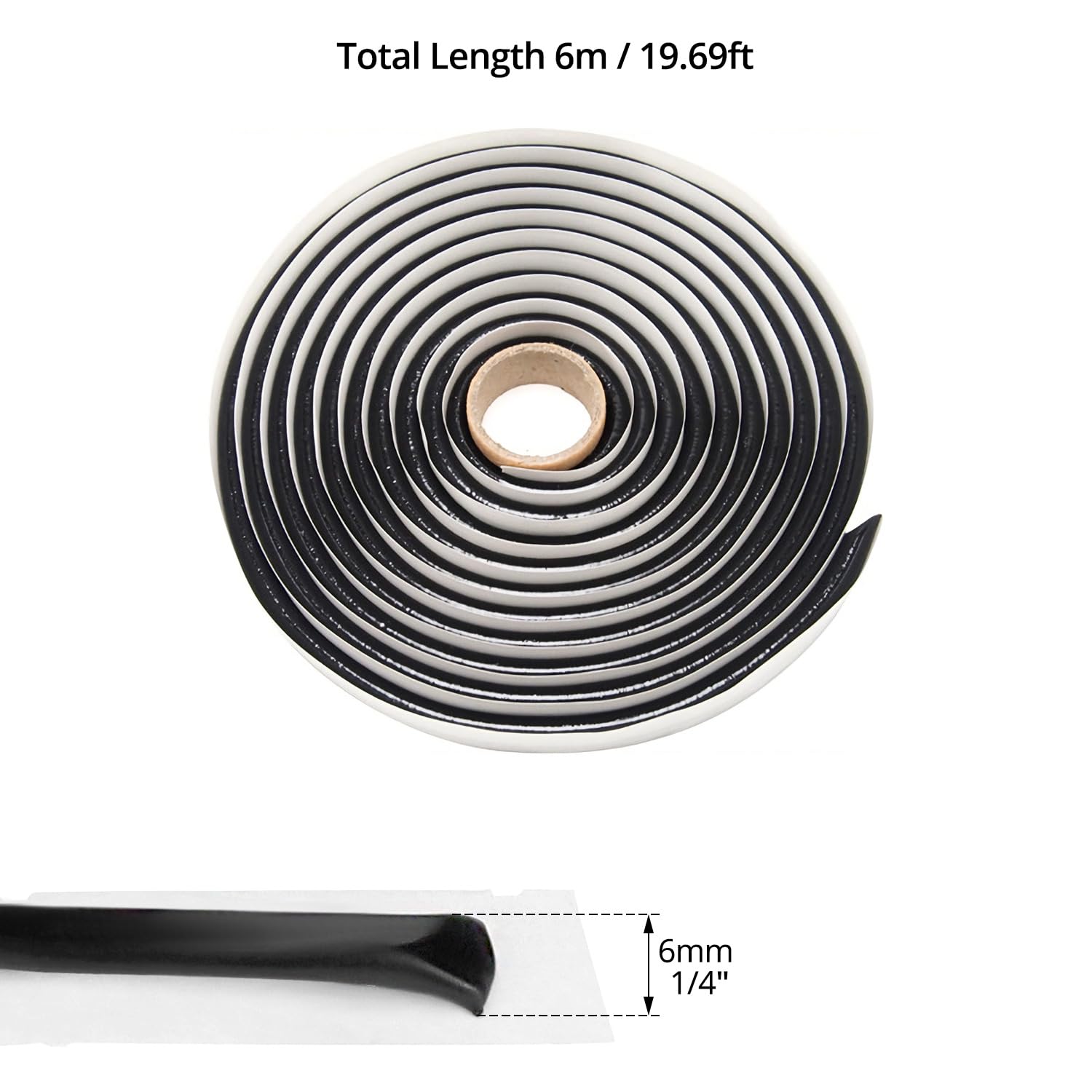 QWORK® Nastro di Butile, 6 mm di Diametro X 6 m, Per Parabrezza di Porte E Finestre Per Fari di Camion Automobilistici, 1 Pezzo