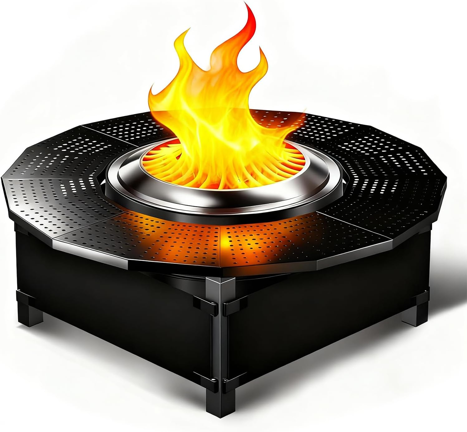 Fire Pit Surround Tabletop for Solo Stove Bonfire and Ranger Wood Burning, Thick Metal, Fire Pit Surround Table Adjustable, Fits Most Wood Burning (Black, 40 in)