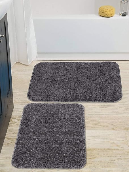 Saral Home Easy Living Microfiber Anti-Skid Bath Mat Pack of 2 (Grey, 35X50 CM, Rectangular)