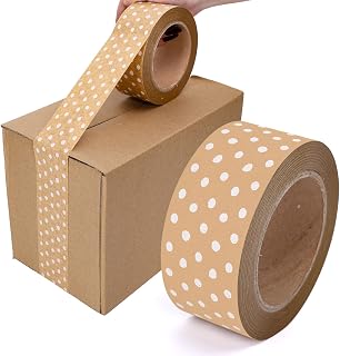 55 Yard Kraft Paper Packing Tape White Polka Dot Brown Gift Wrapping Tape Waterproof Shipping Tape for Small Business DIY Crafts Box Carton Decor