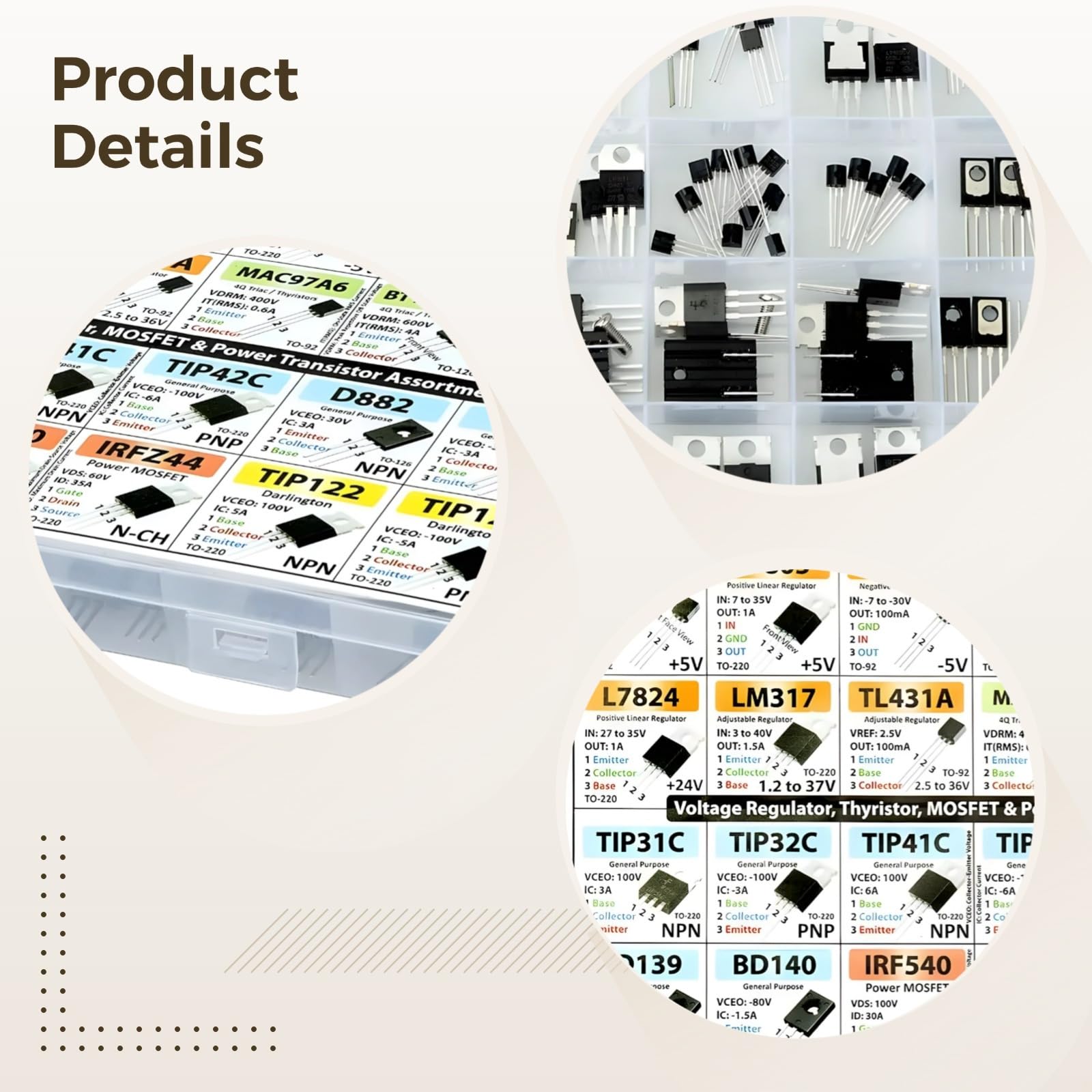 Kit de transistores de 82 piezas con surtido Mosfet, incluye Npn, Pnp, reguladores de voltaje y caja de almacenamiento para electrónica