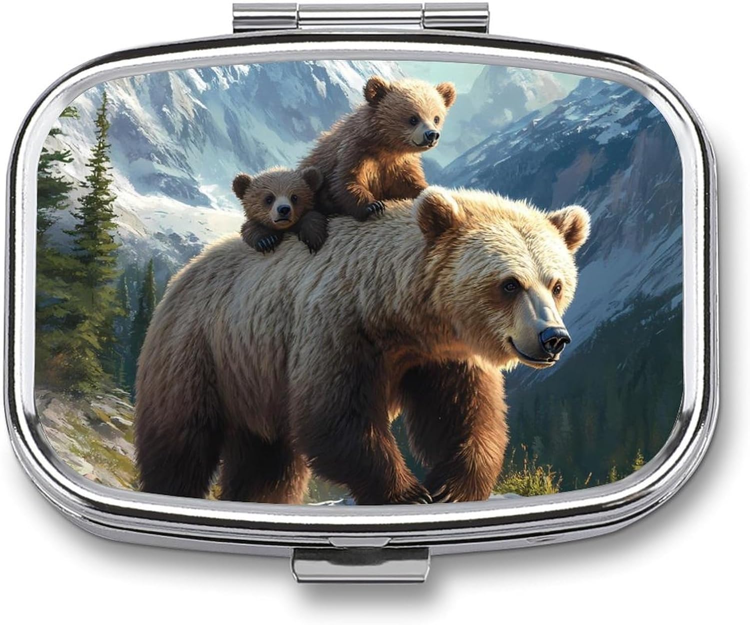 Bear Mama Wild Anima Travel Pill Case 2 Compartments Pill Organizer Small Pill Box for Purse Pocket