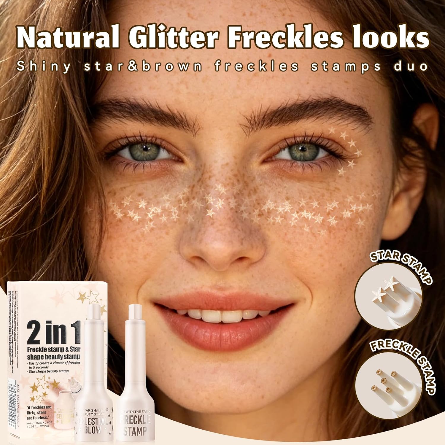 Noerrors Gold Face Glitter Star Stamp&Freckle Pen Set for Rave Accessories