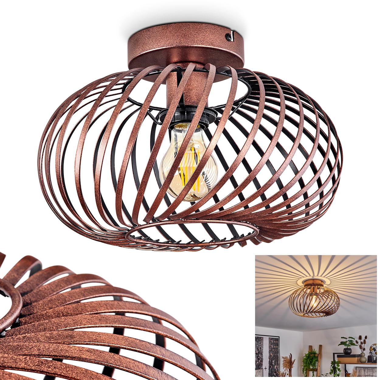 Ronde plafondlamp ringconstructie zwart/wit L Globo Panda