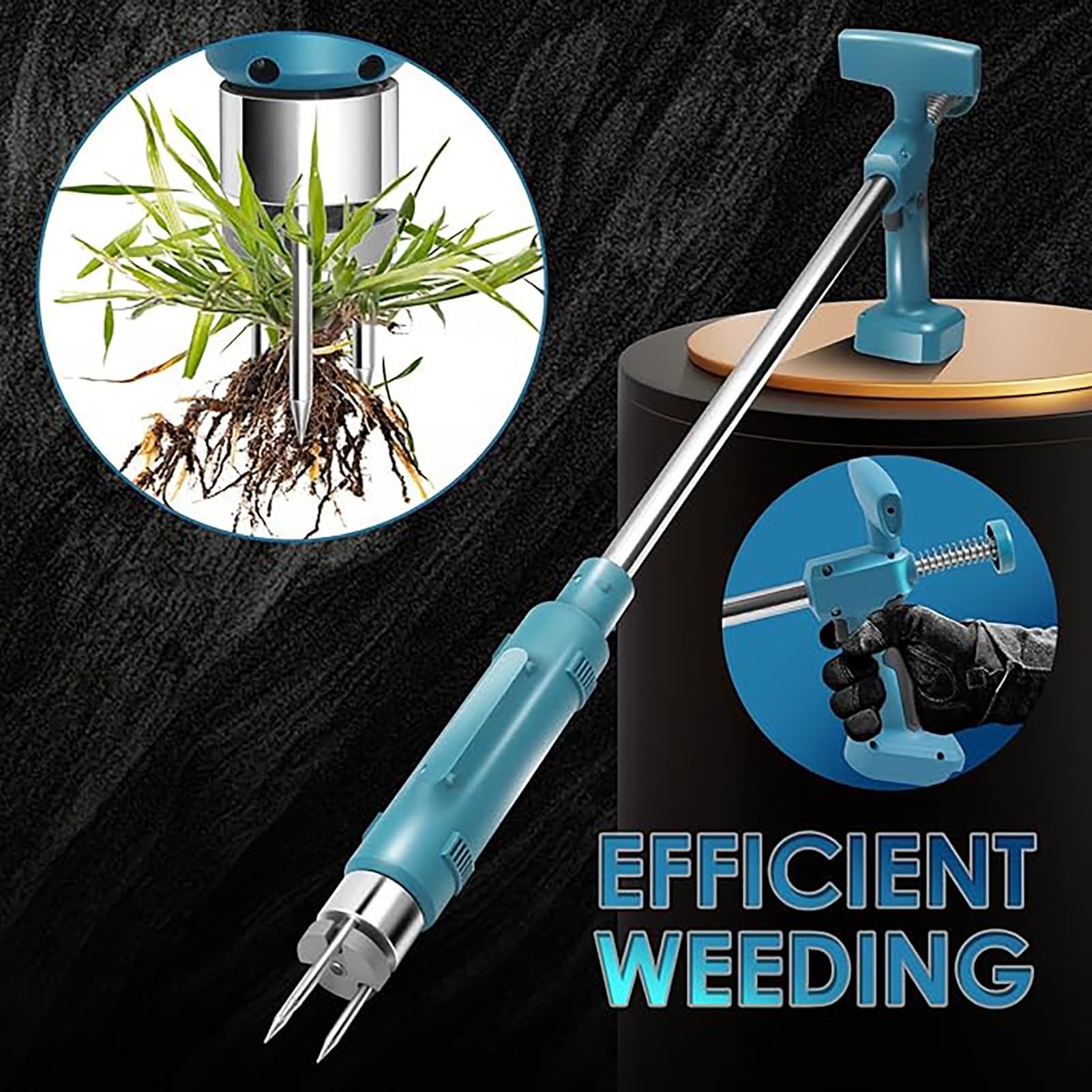 Herramienta eléctrica de extracción de malezas, inalámbrica, 21 V, mango largo, herramienta de jardinería con 2 baterías y carga rápida para césped, patio y jardín