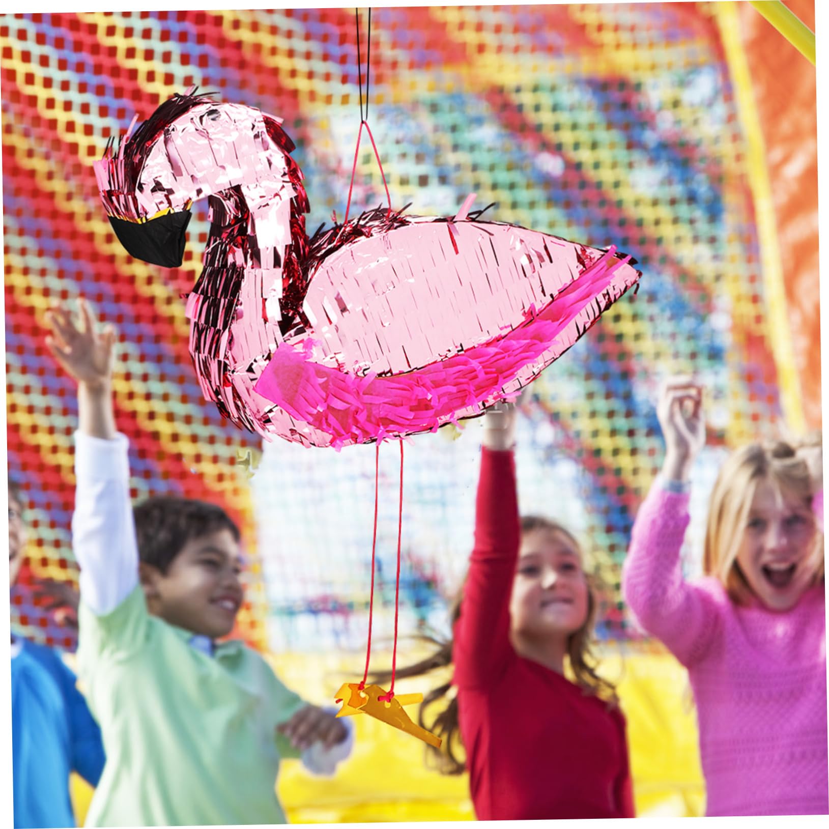 Flamingo Piñata aus Papier, 1 Satz für Partydekoration | Inklusive Piñata Stock, Augenbinde und Bunten Rundteilen, Lustig und Festlich für Feiern