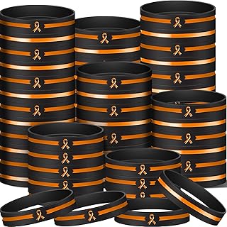 Hiboom 100 Pieces Orange Ribbon Silicone Bracelet Leukemia Kidney Cancer Multiple Sclerosis Awareness Rubber Wristband for Women Men Cancer Survivor Public Charity Fundraiser Gifts