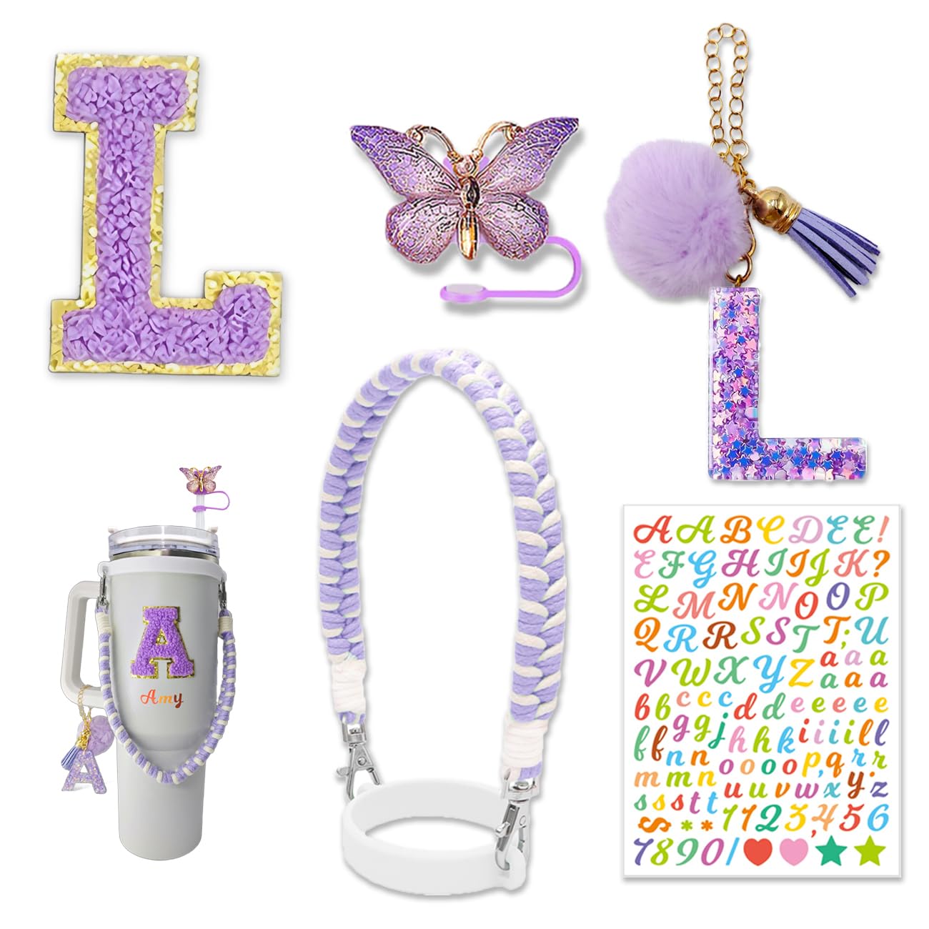 Accessoires de tasse Stanley 1200ml violet avec sangle de poignée et couvercle paille L