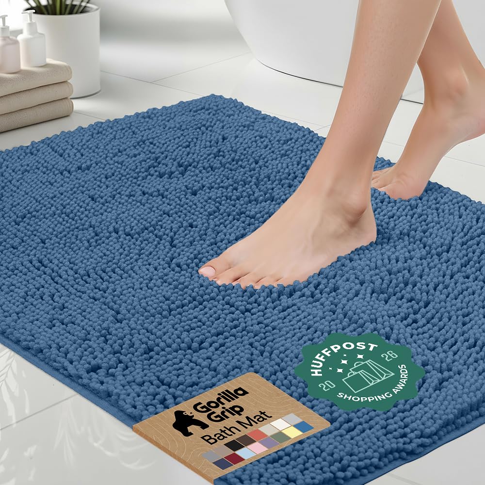 Gorilla Grip Original Luxury Chenille Bathroom Rug Mat, 24x17, Extra Soft and Absorbent Shaggy Rugs, Machine Wash Dry, Perfect Plush Carpet Mats for Tub, Shower, and Bath Room, Blue — image 1