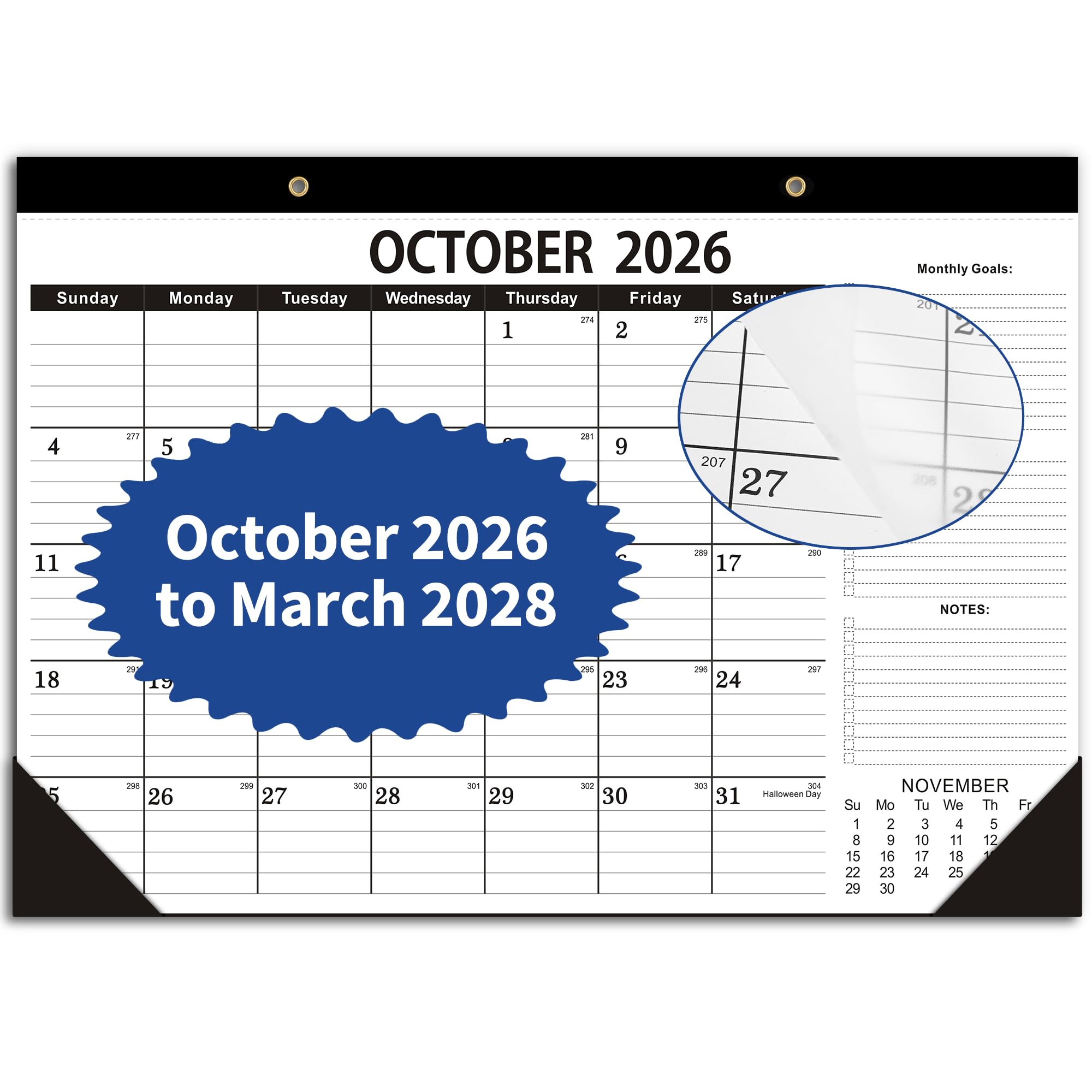 Calendario de escritorio, calendario 18 meses de octubre de 2023 a marzo de 2025, calendario 43,2 x 30,5 cm con lista de tareas que hacer, gran calendario de pared 2024 Canadá para planificar.