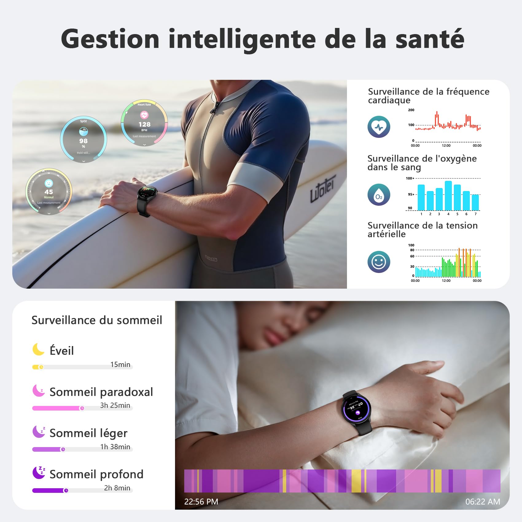 Blackview Montre Connectée Smartwatch Hommes Femmes - Écran AMOLED 1.43", Appels Téléphoniques Directs, Moniteur Fréquence Cardiaque 24/7 et Sommeil, Compatible Android iOS, Montre Sport Étanche IP68