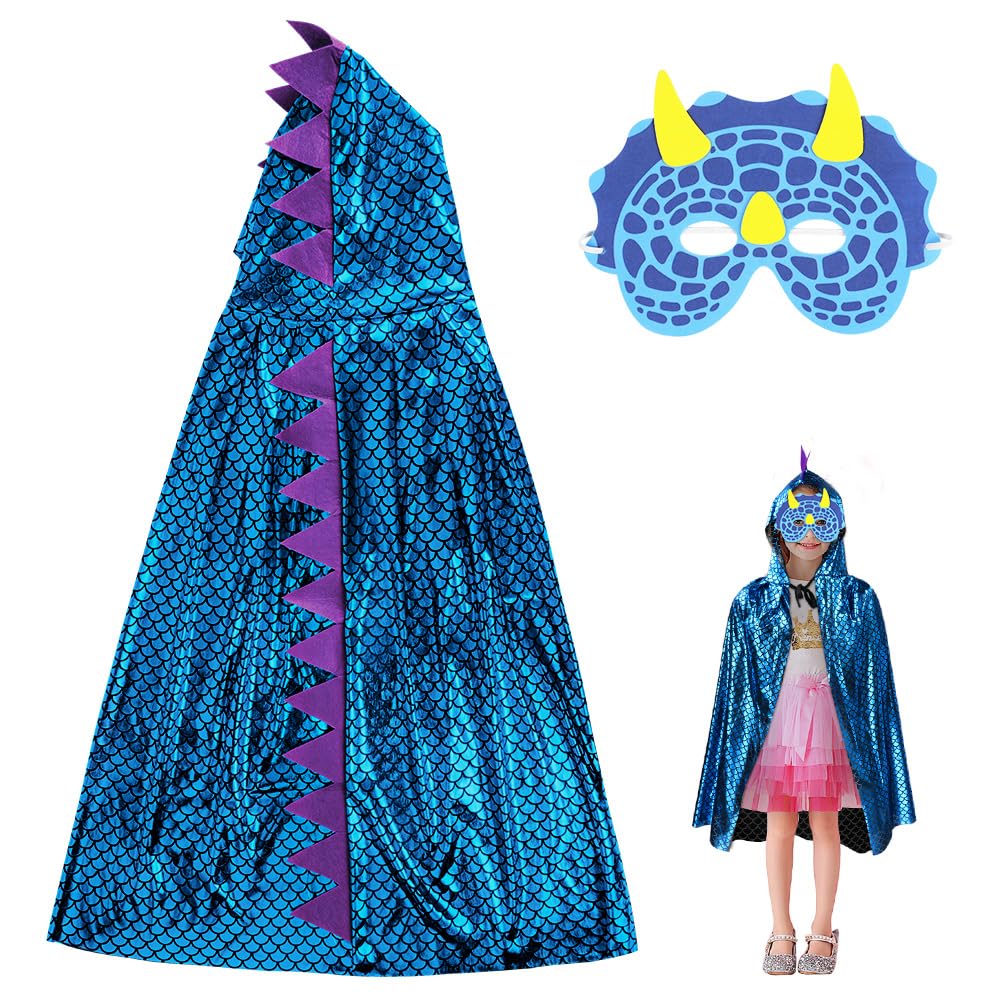 Aomig Dinosaurier Umhang Jungen Cosplay Köstum Cape Kinder Dino Mask Drachen Mantel Kleidung Dino Kostüm Kapuzenumhang Verkleidung für Mädchen Rollenspiel Karneval Halloween Cosplay Party Themenparty