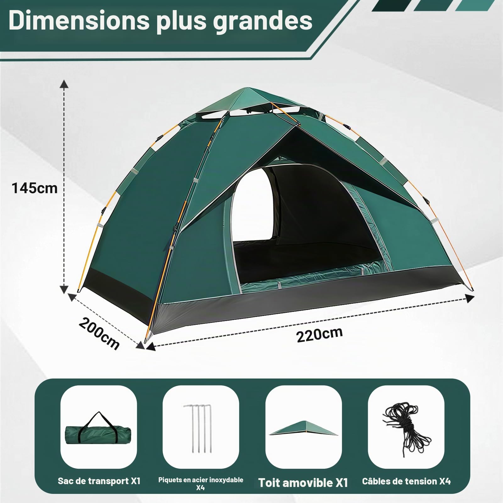 Anise Star Tente de Camping 2-3 Personnes,Tente Pop-up 4 Saisons, Dôme | Vert, 200x220x145cm, Tente de camping, Taille compacte, Trekking et extérieur, Ultra-légère, Résistante au vent