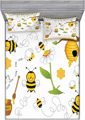 Miniatura 214 de Ambesonne Juego de sábanas bajeras y fundas de almohada, deliciosos tacos con verduras, cocina folclórica, ingredientes de recetas de comida Beige