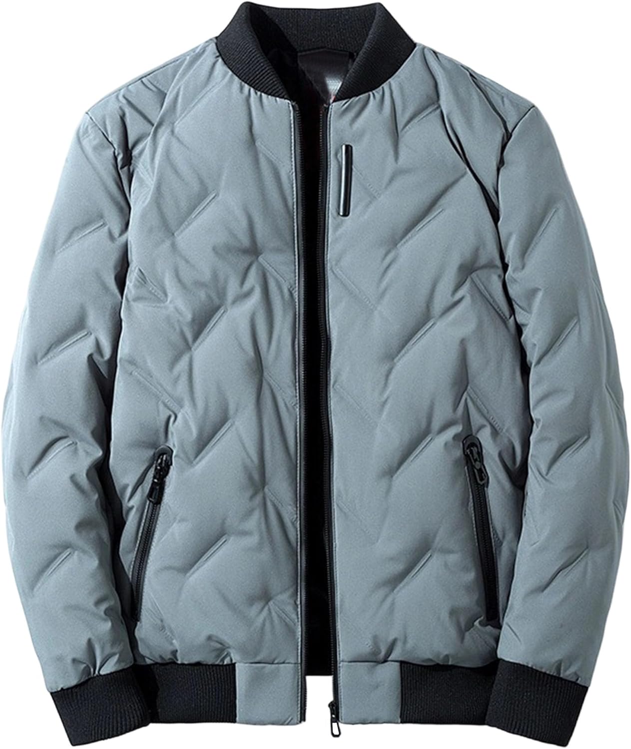 Men Round Neck Zipper Sport Bomber Coat Classic Baseball Diamond Quilted Jacket Winter Fashion Cropped Outerwear