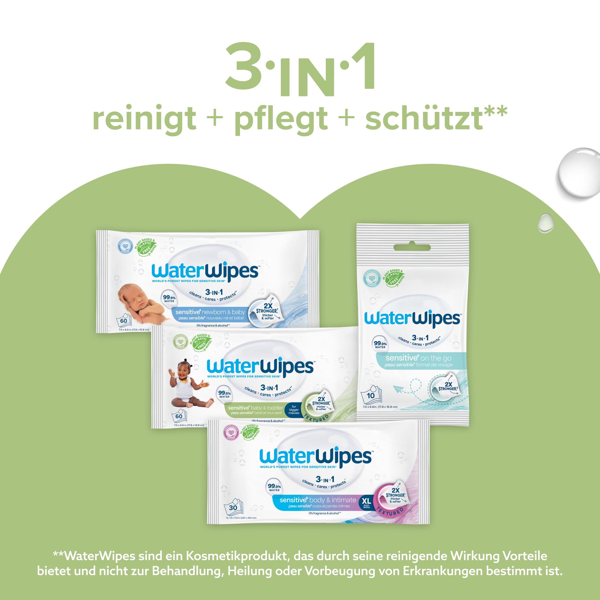 WaterWipes Sensitive+ Baby & Toddler Wipes, Baby- und Kleinkind-Feuchttücher, 720 Stück (12 Packungen), 3-in-1-Reinigung, Pflege, Schutz, 99,9% Wasser, strukturierte Reinigung, parfümfrei