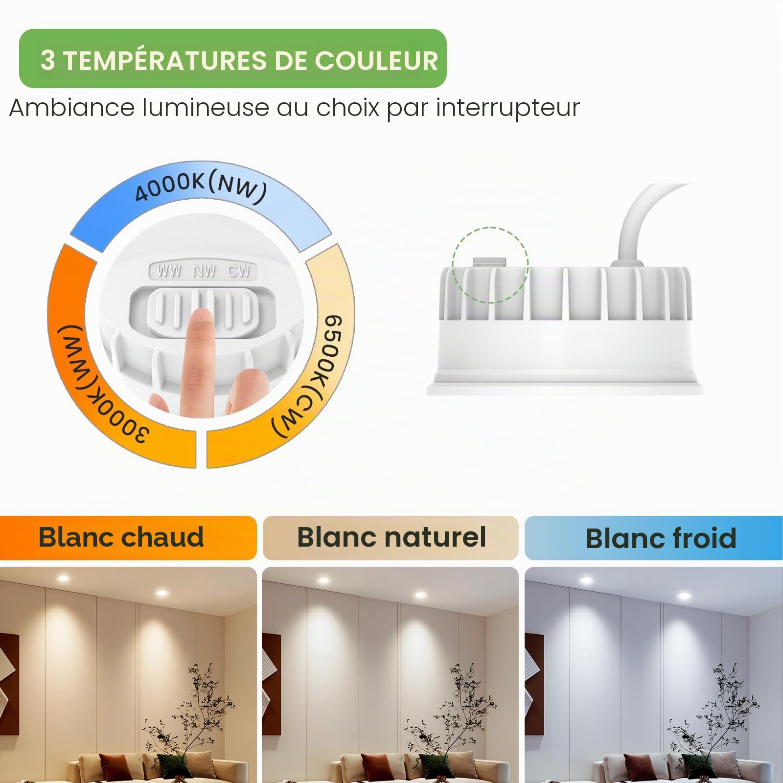 ALUSSO LIGHTING Module LED Ultra Plat ø50x25mm pour Spot Encastrable, 6W 540lm 230V, Blanc Chaud Blanc Naturel Blanc Froid Dimmable, Remplace les Ampoules GU10 MR16, étanche IP44, Pack de 6