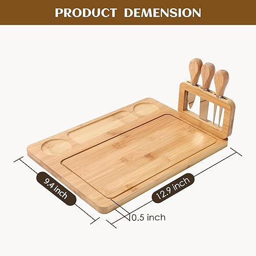 Miniatura 4 de Juego de tabla de quesos y cuchillos, charcutería rectangular ancha con 3 cuchillos, plato de corte de queso con soporte magnético para