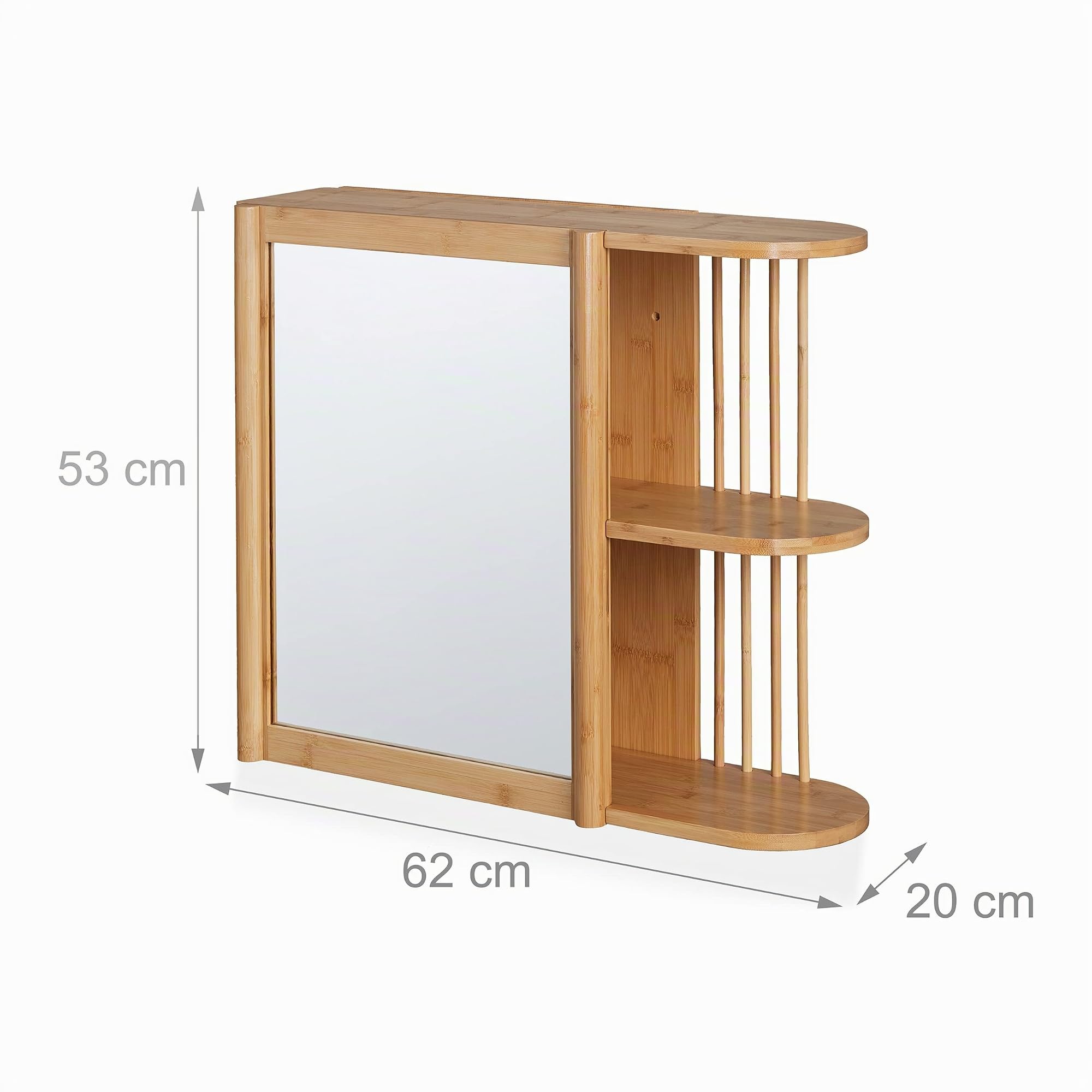 Relaxdays Mueble de Baño con Espejo de Bambú, 2 Compartimentos Semiabiertos, 53 x 62 x 20 cm, Armario Colgante, Natural