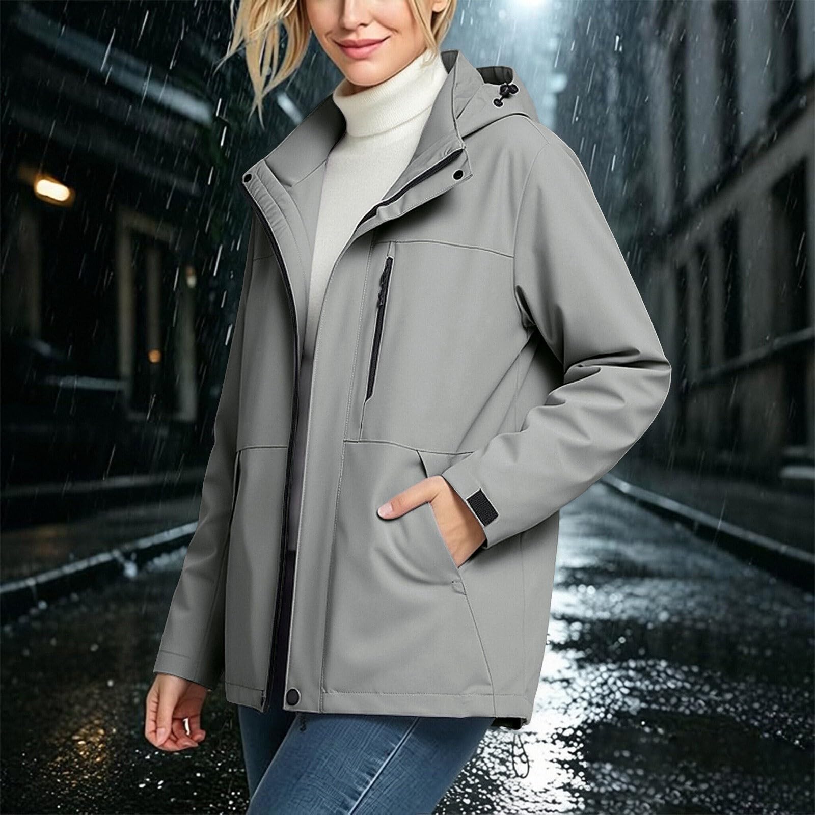 Chubasquero para mujer, impermeable, transpirable, ligero, con capucha, chubasquero para senderismo, chaqueta para exteriores, cortavientos, trekking, chaqueta deportiva Softshell, cómoda chaqueta