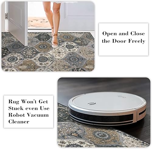 Miniatura 4 de Lahome Alfombra marroquí lavable a máquina de 4 x 6 pies, antideslizante, vintage, enrejado, ultrafina, envejecida, grande, para comedor, oficina (4