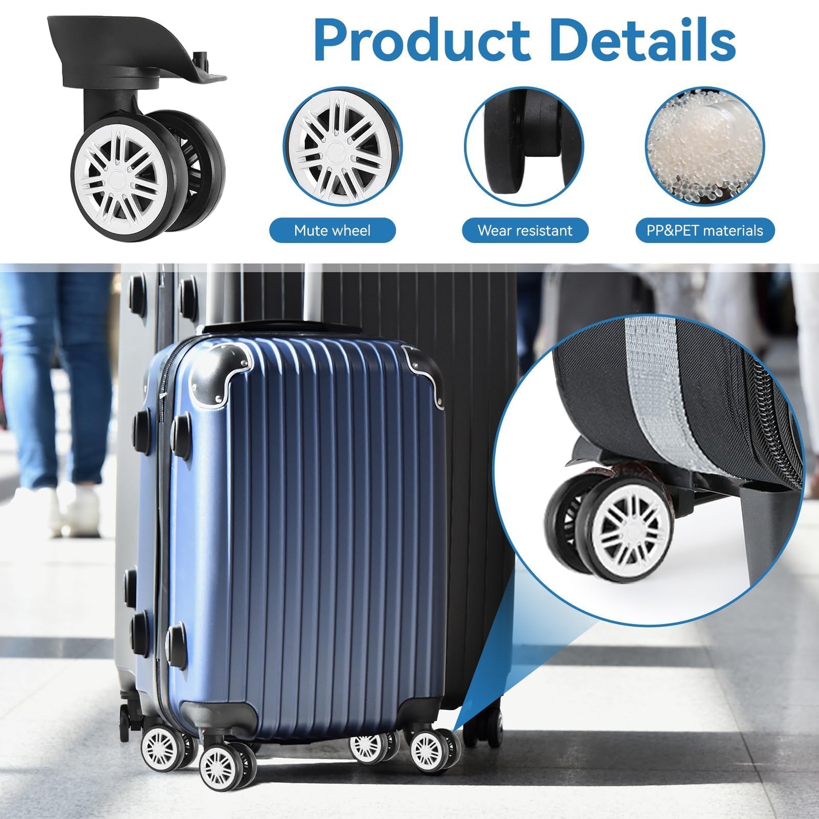 Ruedas giratorias de equipaje de doble rodillo A19, ruedas de maleta silenciosas, ruedas giratorias universal de 360 grados para maleta de viaje, 2 uds. - AliExprs 1524