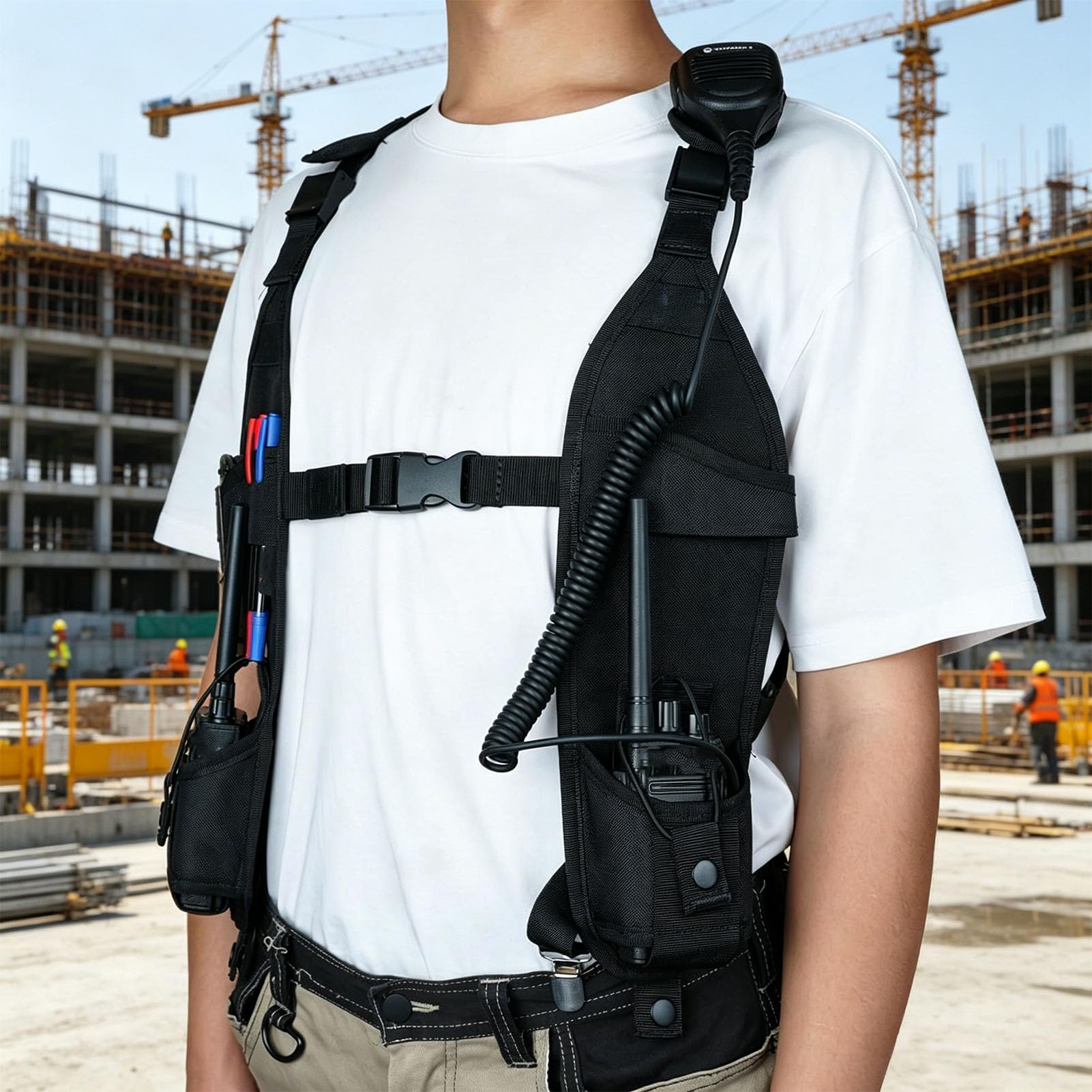 Jectse Gilet per Imbracatura Toracica per Radio Gilet per Radio con Tracolla Spallacci Regolabili Fibbie a Sgancio Rapido Tasche Multiple di Sospensione Doppio per Costruzioni
