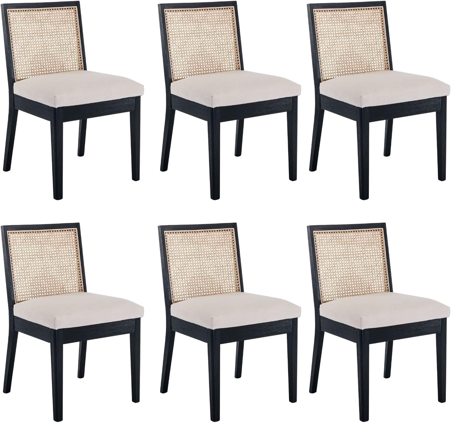 LIVINOVA Farmhouse Rattan Dining Chairs Set of 6, Mid