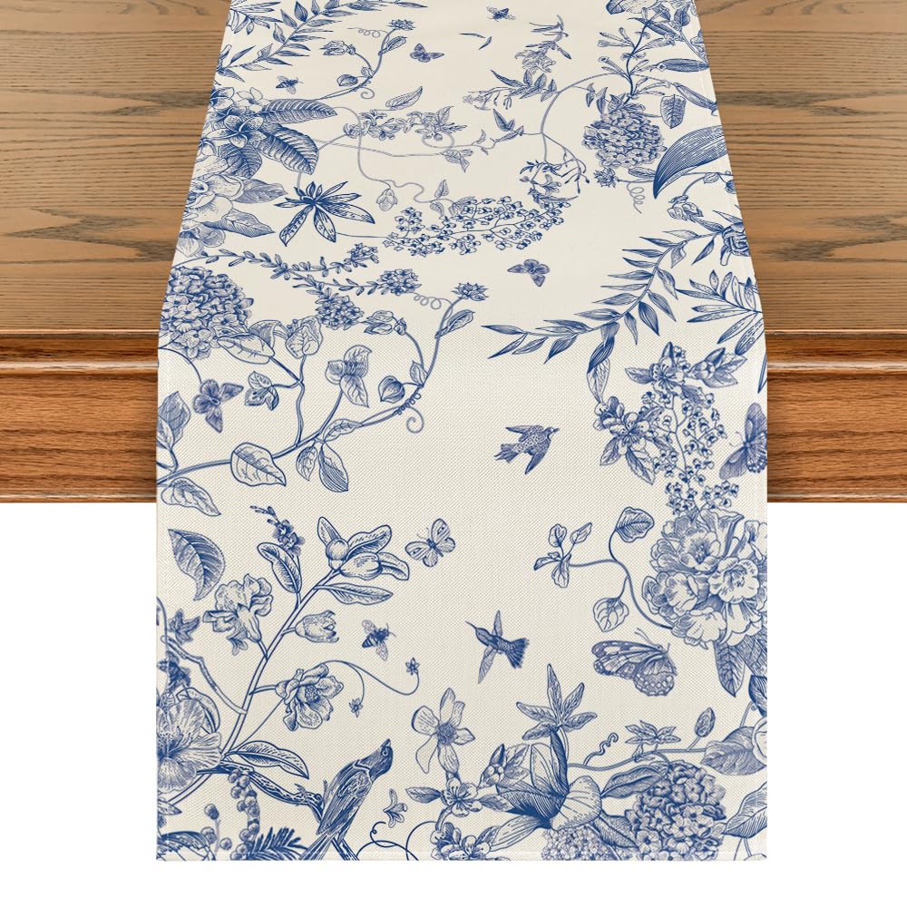 Artoid Mode Monochrome Sketch Floral Birds Spring Table Runner, Summer Kitchen Dining Table Decoration for Home Party Decor 40x240 cm