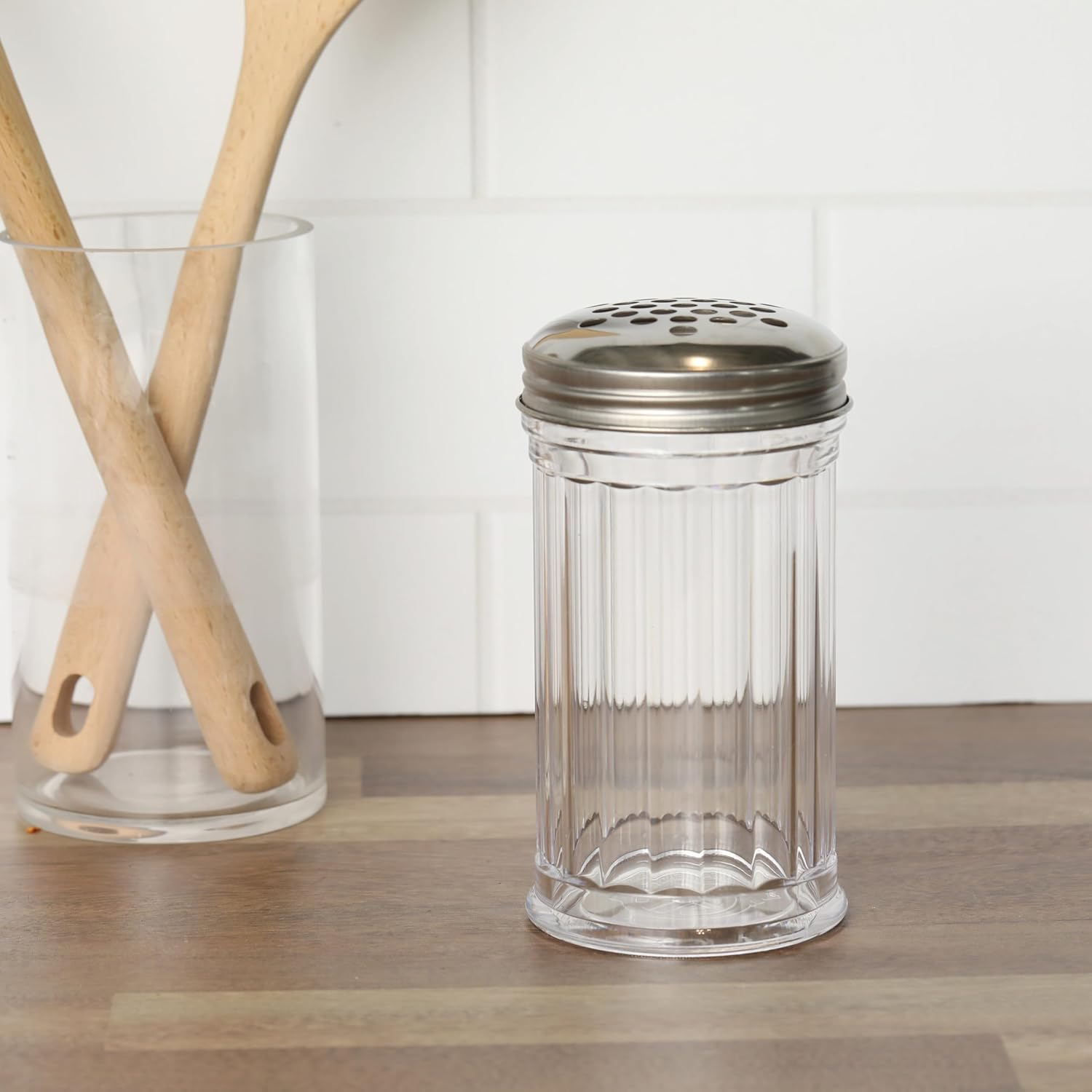 BPA-Free Plastic Parmesan Cheese Shaker/Red Pepper Shaker with 1/4" Large Holes Stainless Steel Lid, Clear 12 Oz. Seasoning Shakers with lids, GEEX DEPOT (12, 12 Oz)
